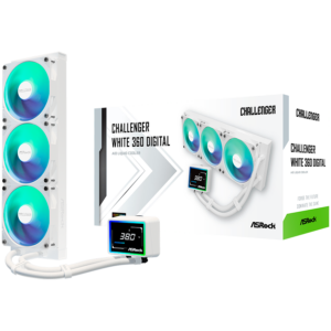 Asrock Challenger White 360 Digital, AiO liquid cooler, ARGB, Digital display, 360 mm radiator, AM5, AM4, LGA1851, LGA1700, 90-ACLA36-WAAGA6, White, 6Y
