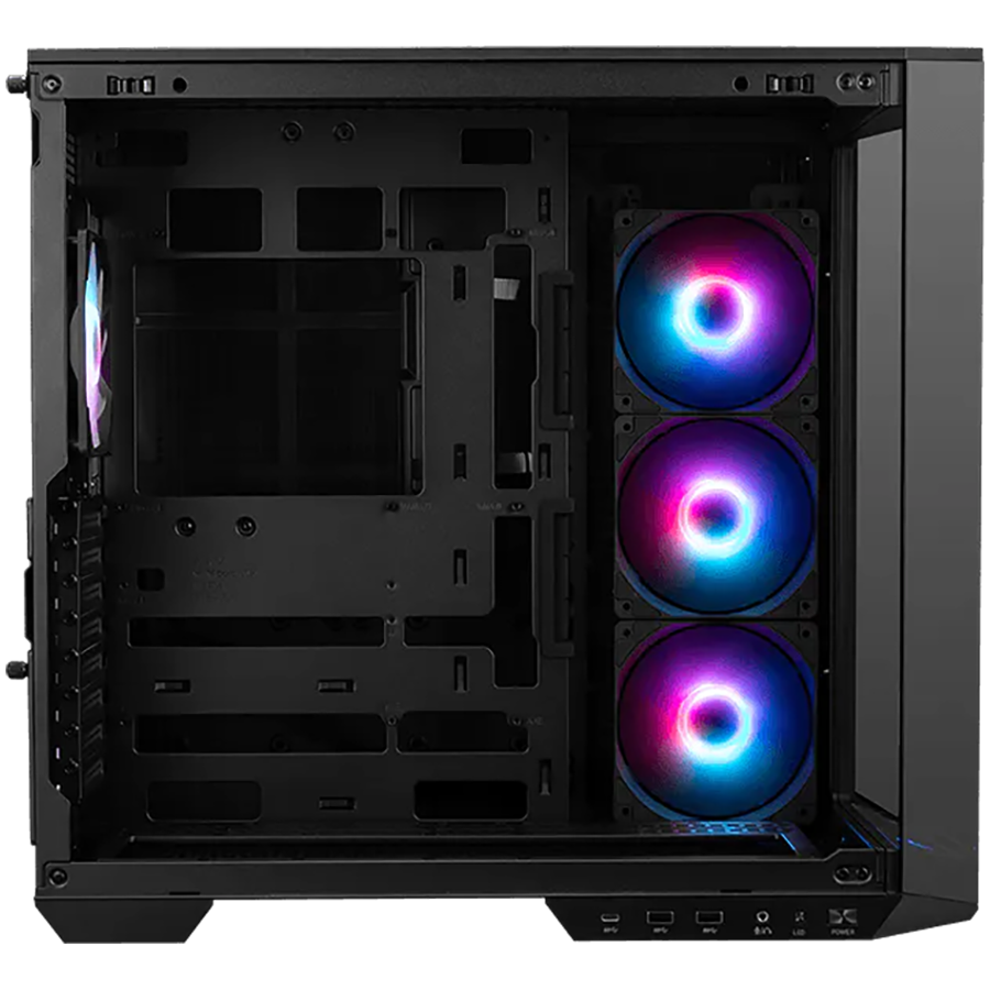 MSI MAG PANO 100R PZ, Mid-Tower, ATX/M-ATX/ITX, 2x USB 3.2, 1x USB Type-C 20Gbps, 1x Audio/Mic, LED Button, 3x 120mm Reverse Blade ARGB + 1x 120mm ARGB Fans, ARGB Fan Hub, Mesh Panel, Tempered Glass, Black - Image 2