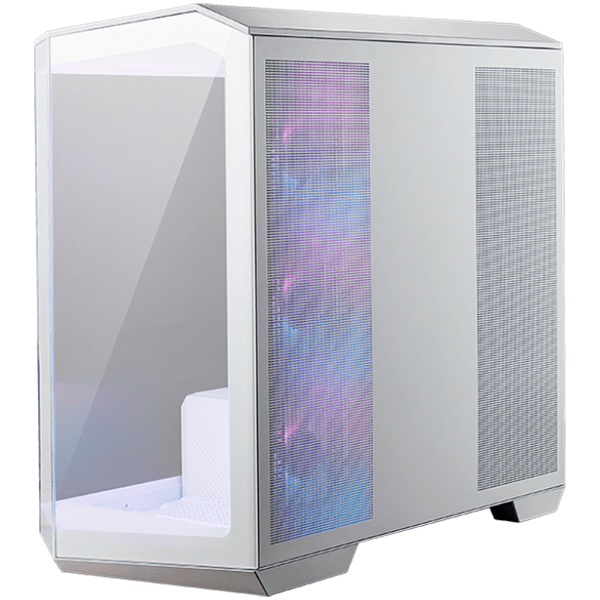 MSI MAG PANO M100R PZ WHITE, Micro - ATX Tower, M-ATX(Back-connect supported) / ITX, 1x USB 3.2 Gen 1 Type-A, 1xUSB 3.2 Gen2x2 Type- C, 1x Audio/1x Mic, LED Switch Loop Button, Power Button, 4x 120mm ARGB Fans, 270-degree panoramic tempered glass