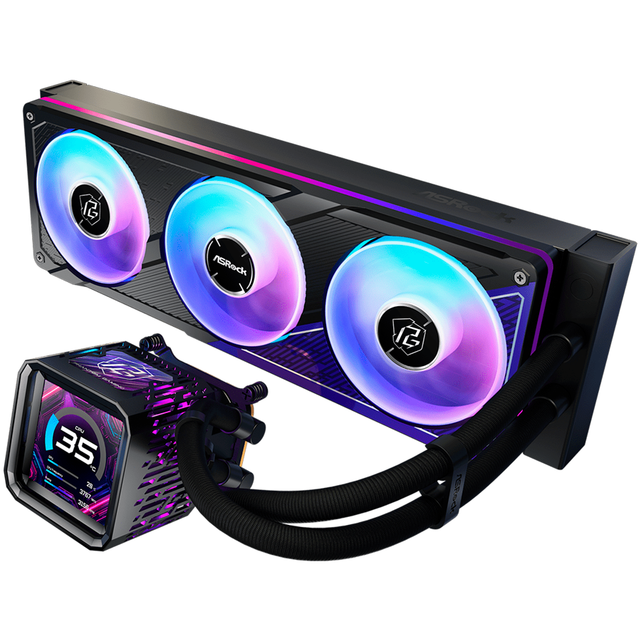 Asrock PHANTOM GAMING 360 LCD, AiO liquid cooler, ARGB, IPS LCD, 360 mm radiator, AM5, AM4, LGA1851, LGA1700, 90-APGA36-BAAGA5, 6Y - Image 2
