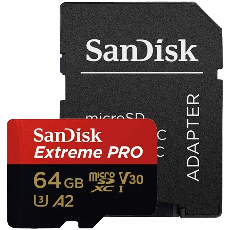SANDISK Extreme PRO microSDXC 64GB + SD Adapter + 2 years RescuePRO Deluxe up to 200MB/s & 90MB/s Read/Write speeds A2 C10 V30 UHS-I U3