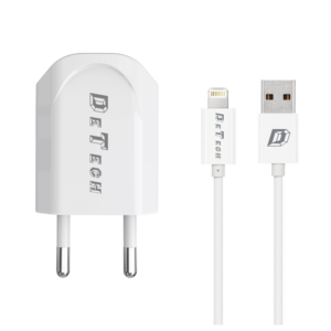 Мрежово зарядно устройство, DeTech, DE-11i, 5V/1A, 220V,1 x USB, С Lightning кабел, 1.0m, Бял - 14116