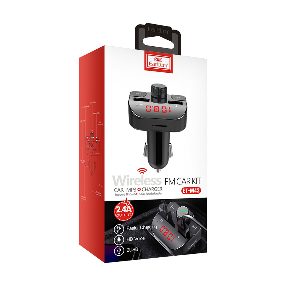 FM Трансмитер Earldom ET-M43, Bluetooth, USB, 5V/2.4A, Черен – 17389 - Image 3