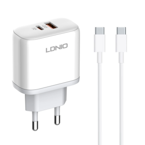 Мрежово зарядно устройство LDNIO A2526C, 45W, 1 x Type-C F, 1 x USB F, PD, QC, PPS, С PD Type-C кабел, Бял - 40287