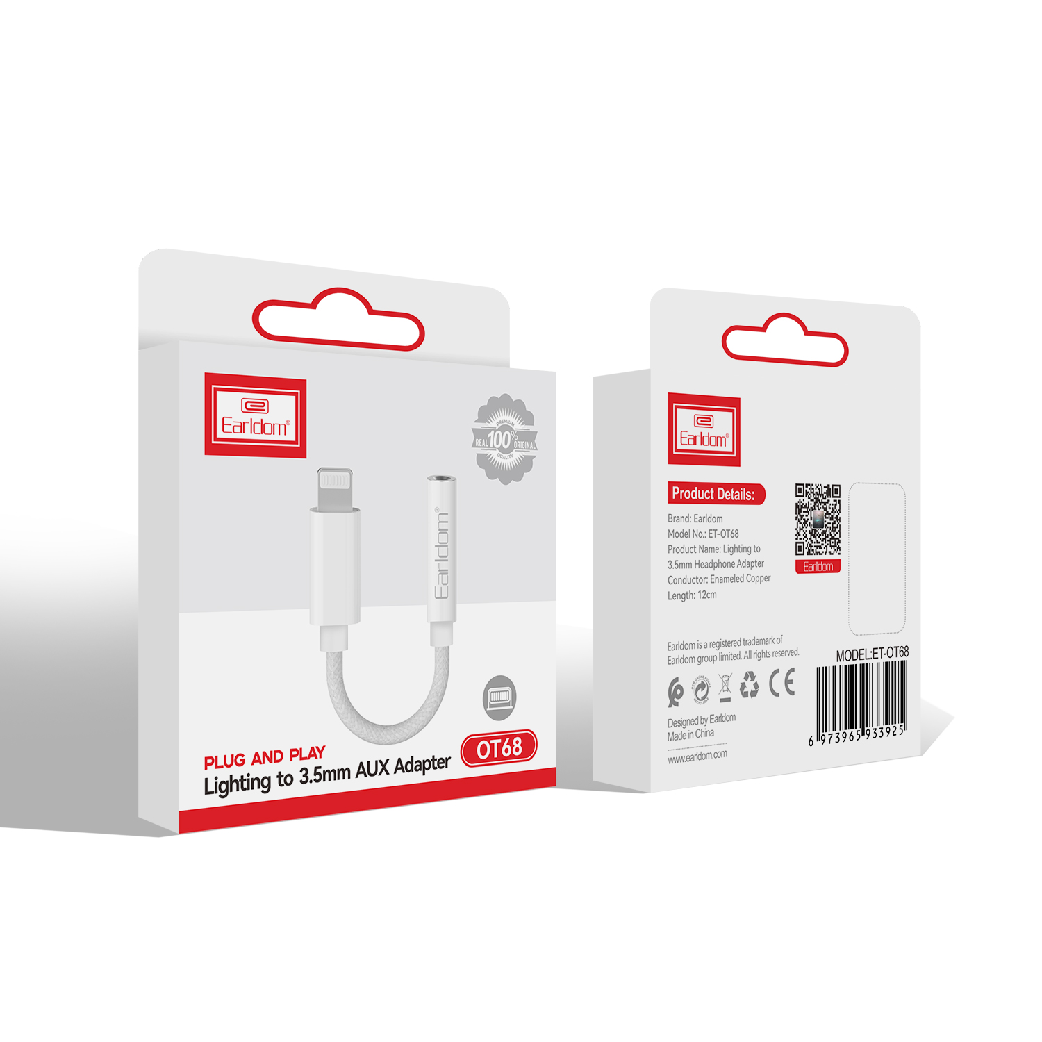 Преходник Earldom ET-OT68 Lightning към 3.5mm F, 0.12m, Бял - 40368 - Image 2