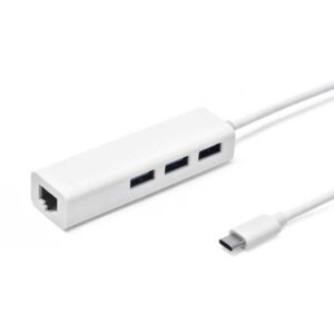 USB Hub, , USB 3.1 Type-C + Мрежов адаптер, 3 Порта, Бял - 12049