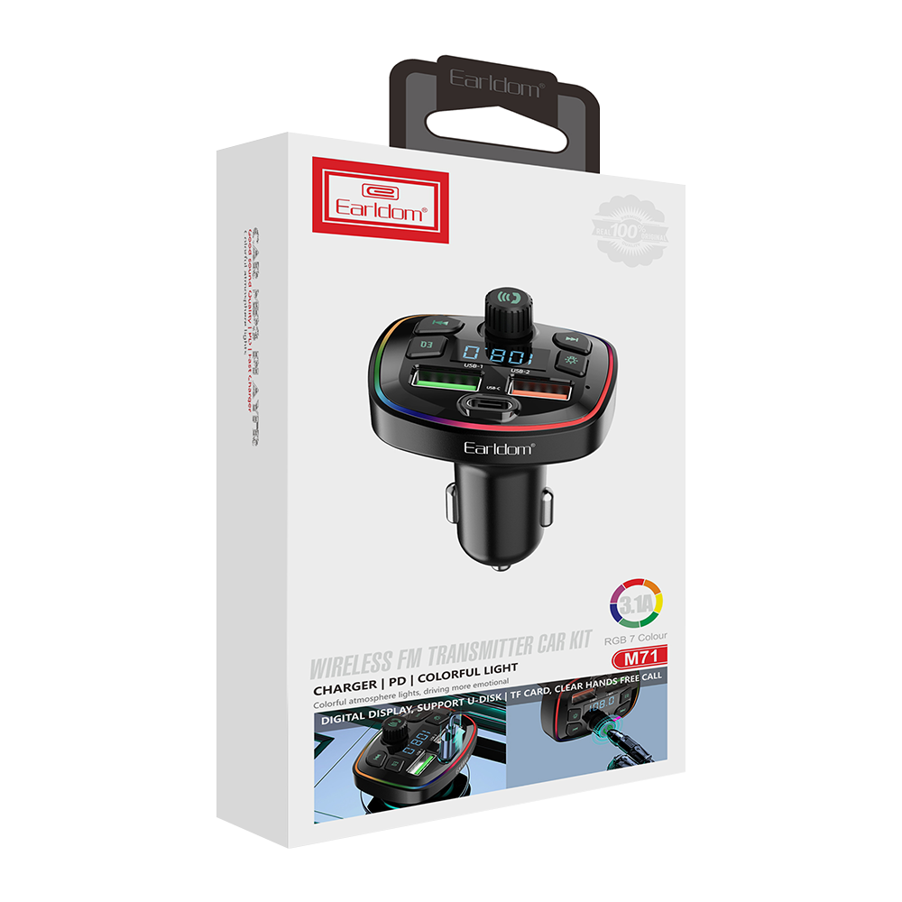 FM Трансмитер Earldom ET-M71, Bluetooth, USB, 3.1A, Черен – 17721 - Image 2