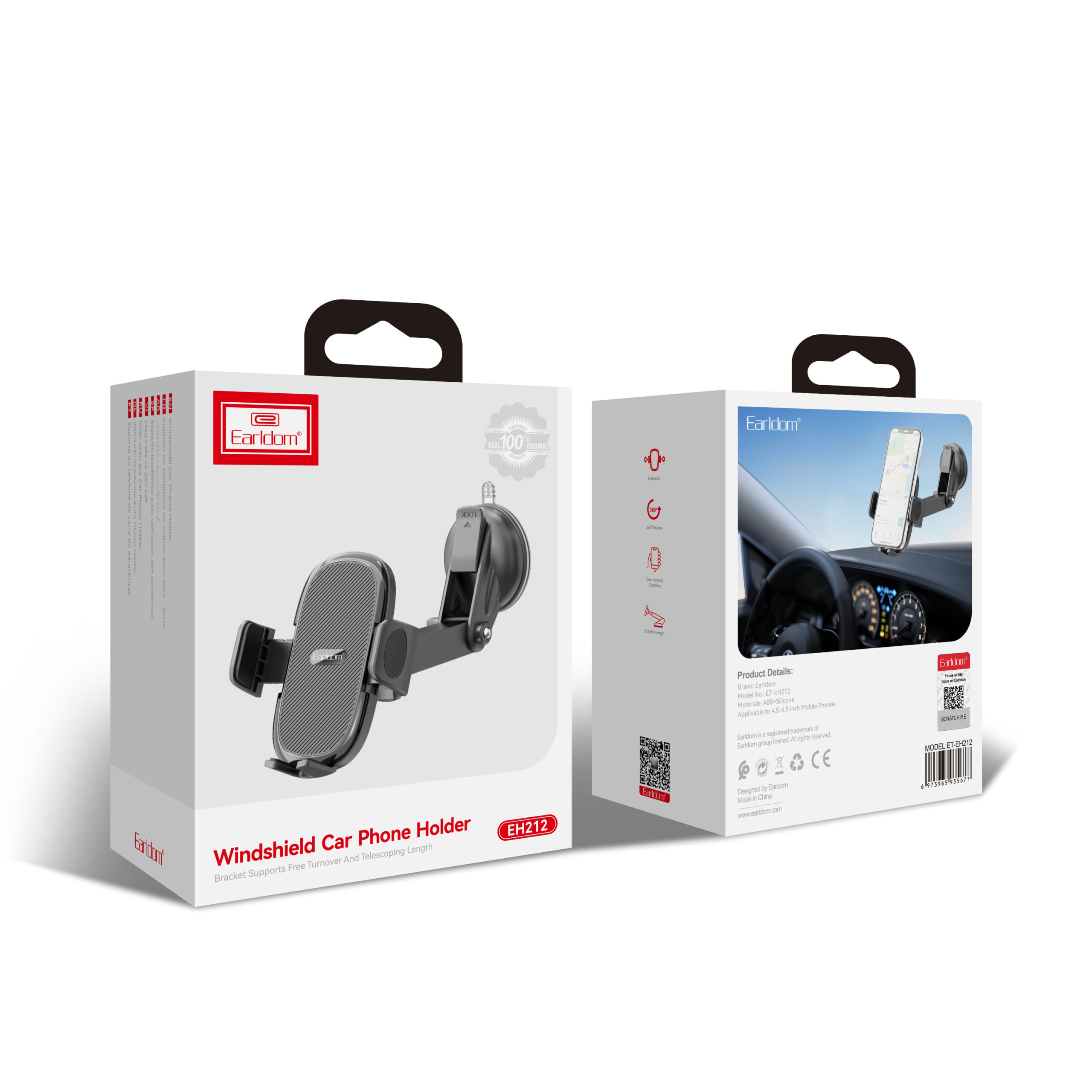 Универсална стойка за телефон Earldom ET-EH212, с вaкуум, Черен - 17779 - Image 2