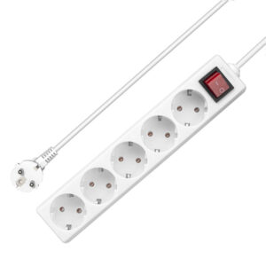 Удължител , 5 гнезда, 250V, 16A, Кабел, 3m, С ключ, Бял - 17881