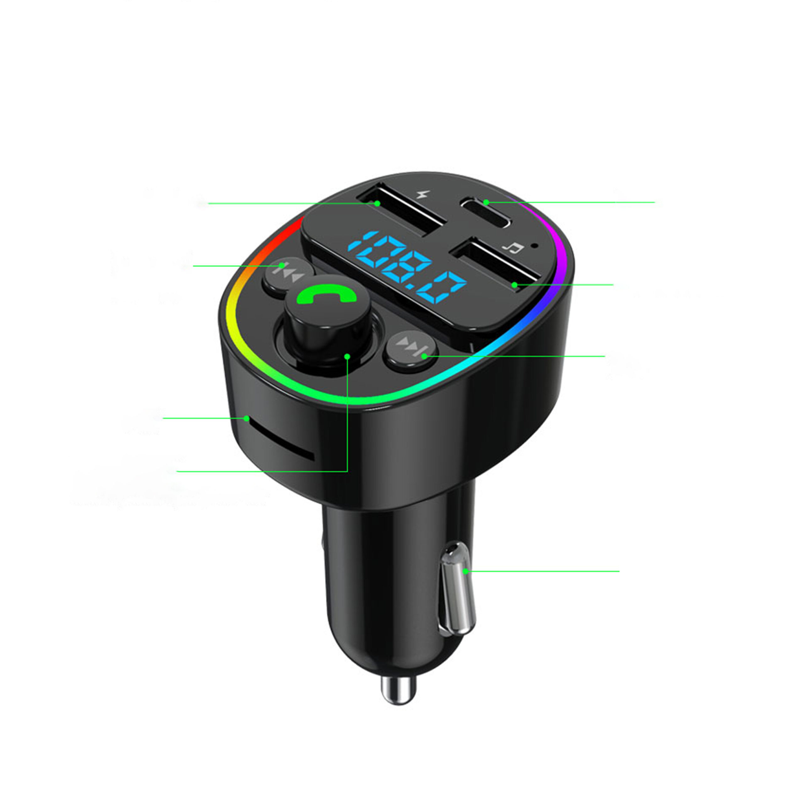 FM Трансмитер Earldom ET-M78, Bluetooth, Micro SD, USB, Type-C, QC, Черен - 17776 - Image 2