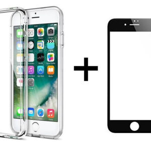 Комплект стъклен протектор с силиконови ръбове + Калъф, Remax Crystal, за iPhone 7 Plus, Черен - 52227