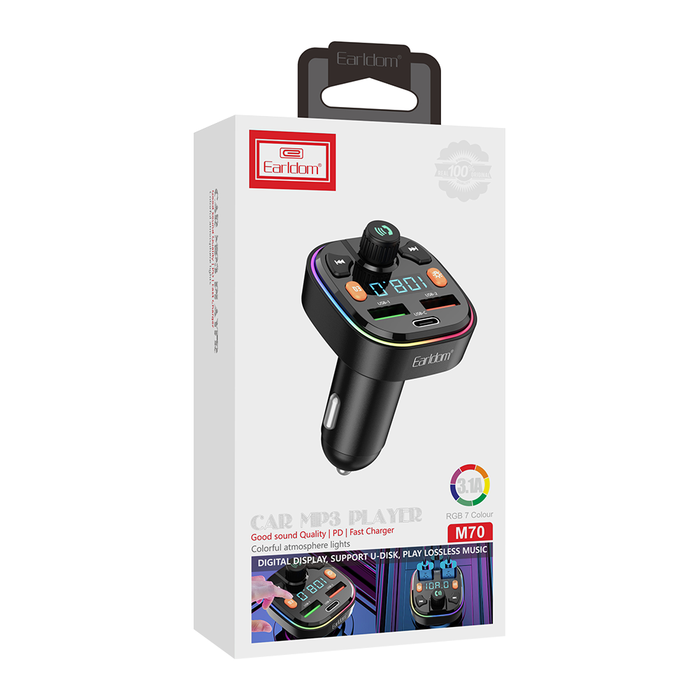 FM Трансмитер Earldom ET-M70, Bluetooth, USB, 3.1A, Черен – 17722 - Image 2