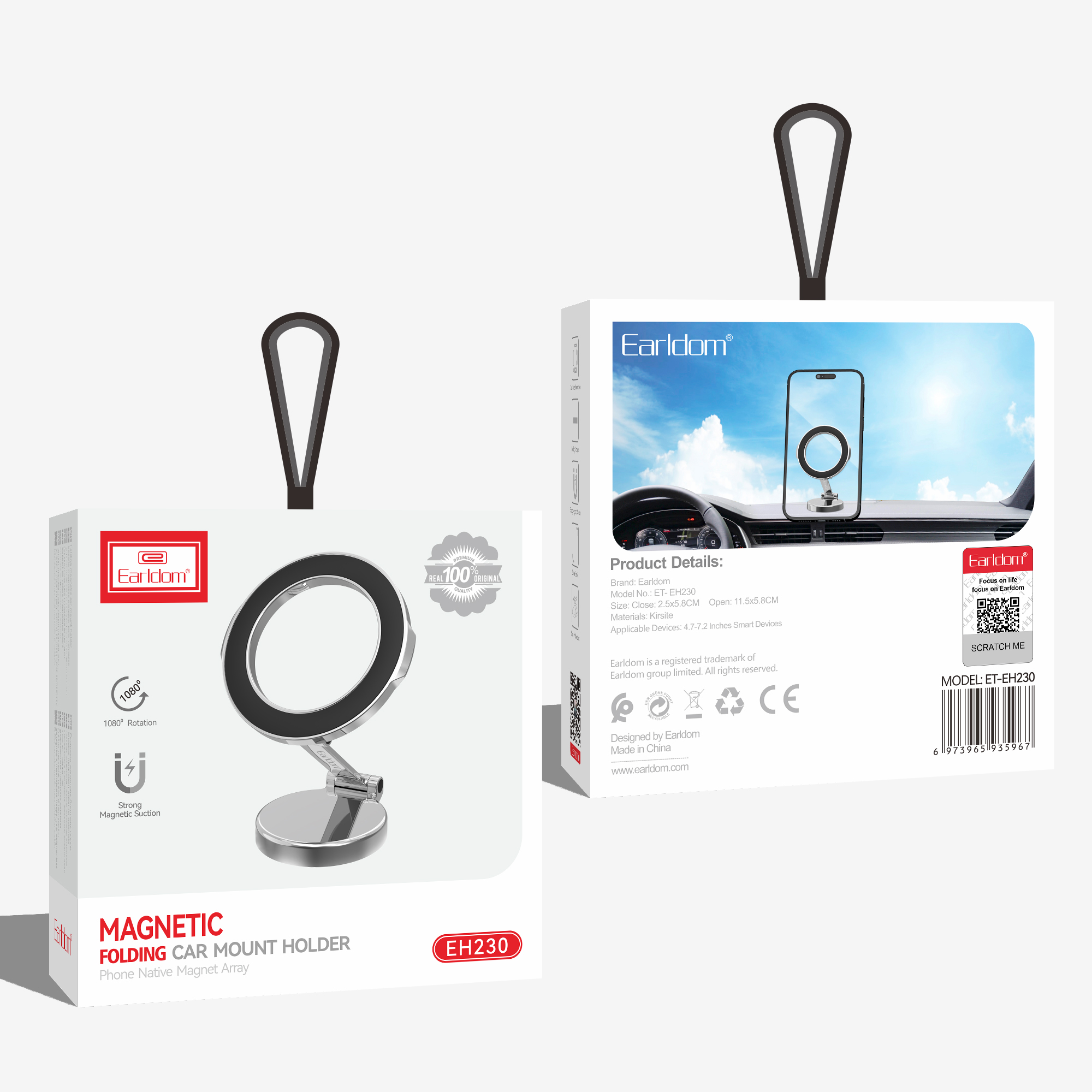 Магнитна стойка за телефон Earldom ET-EH177, Универсална, Черен - 17783 - Image 2