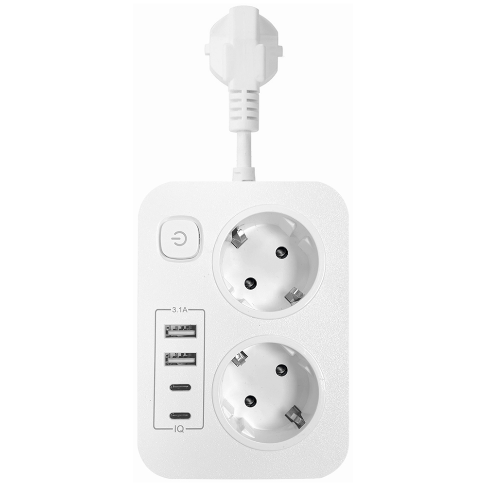 Удължител , 2 гнезда, 250V, 10A, 2 x USB F, 2 x USB-C, С ключ, Бял - 17963