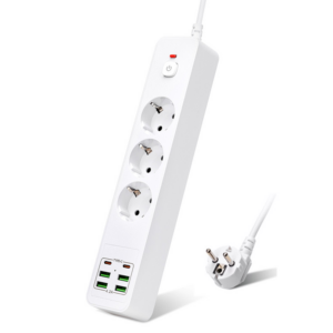 Удължител , 3 гнезда, 250V, 10A, Кабел, 1.8м., 4 x USB-F, 2 x USB-C, С ключ, Бял - 17967