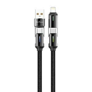 Кабел за данни DeTech DE-55UCI, 4в1 USB-Lightning/Type-C Type-C - Type-C Type-C - Lightning, 1.0m, Черен - 40536