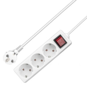 Удължител , 3 гнезда, 250V, 16A, Кабел, 3m, С ключ, Бял - 17875