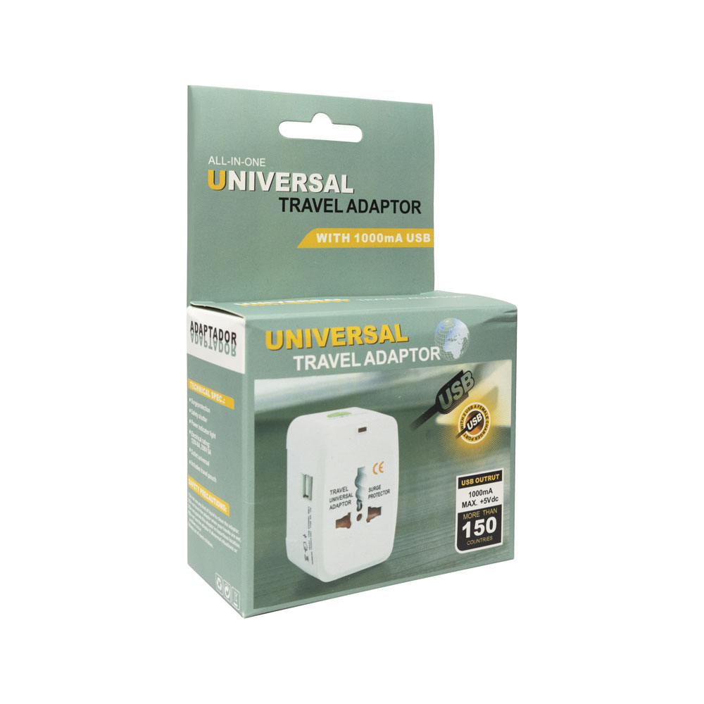 Универсален преходник - зарядно , 2xUSB, 1хUSB-C, 1.0A, EU/US/UK/AU към EU/US/UK/AU, 220V, Бял - 17892 - Image 3