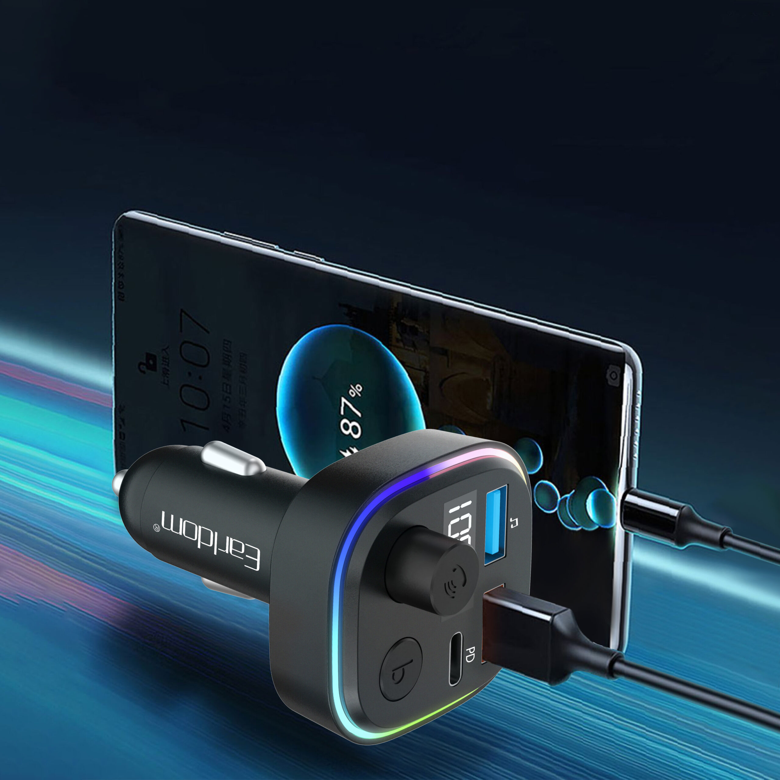 FM Трансмитер Earldom ET-M84, Bluetooth, USB, Type-C, PD, 3.1A, Черен - 17773 - Image 5