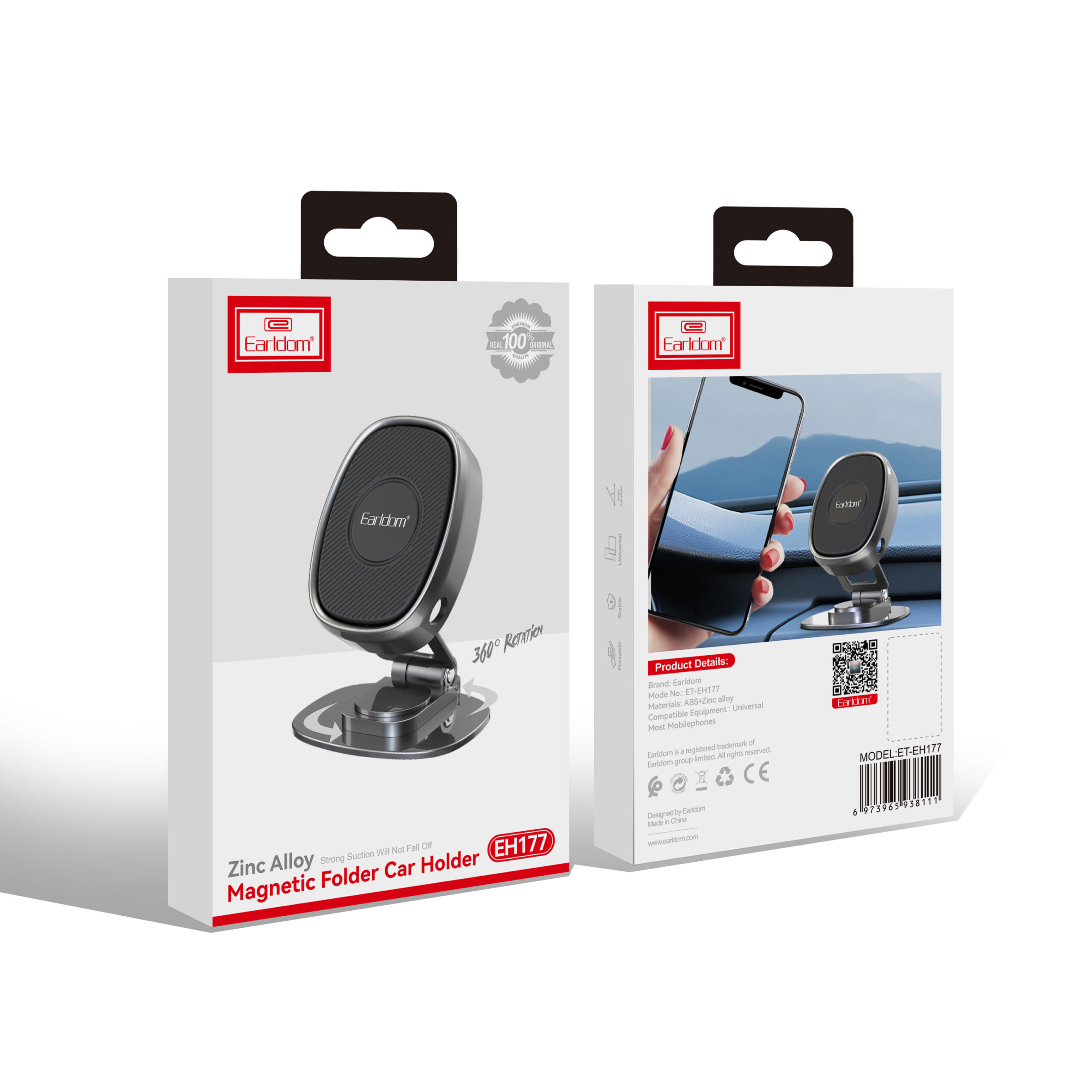 Магнитна стойка за телефон Earldom ET-EH177, Универсална, Черен - 17784 - Image 2