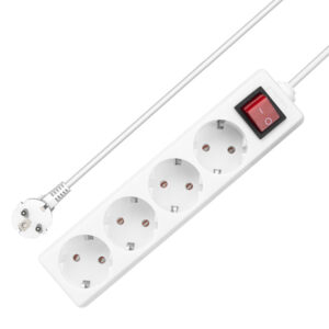 Удължител , 4 гнезда, 250V, 16A, Кабел, 5m, С ключ, Бял - 17879