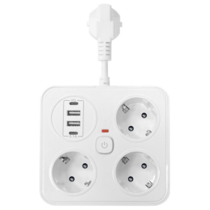 Удължител , 3 гнезда, 250V, 10A, Кабел, 1.8м., 2 x USB-F, 2 x USB-C, С ключ, Бял - 17964