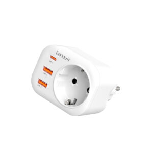 Универсален преходник - зарядно Earldom ES-SC18, 2xUSB, 1xType-C, Шуко, Бял - 40524