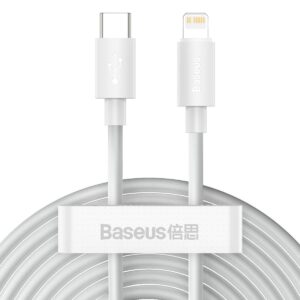 Кабел Baseus TZCATLZJ-02 USB-C към Lightning за бързо зареждане 2 броя, PD 20W, 1.5м - бял