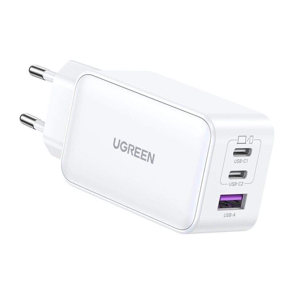Зарядно устройство Ugreen 15339 Nexode Мрежов адаптер, 2xUSB-C, USB-A 3.0, PD3.0, QC4.0, GaN, 65W - бяло