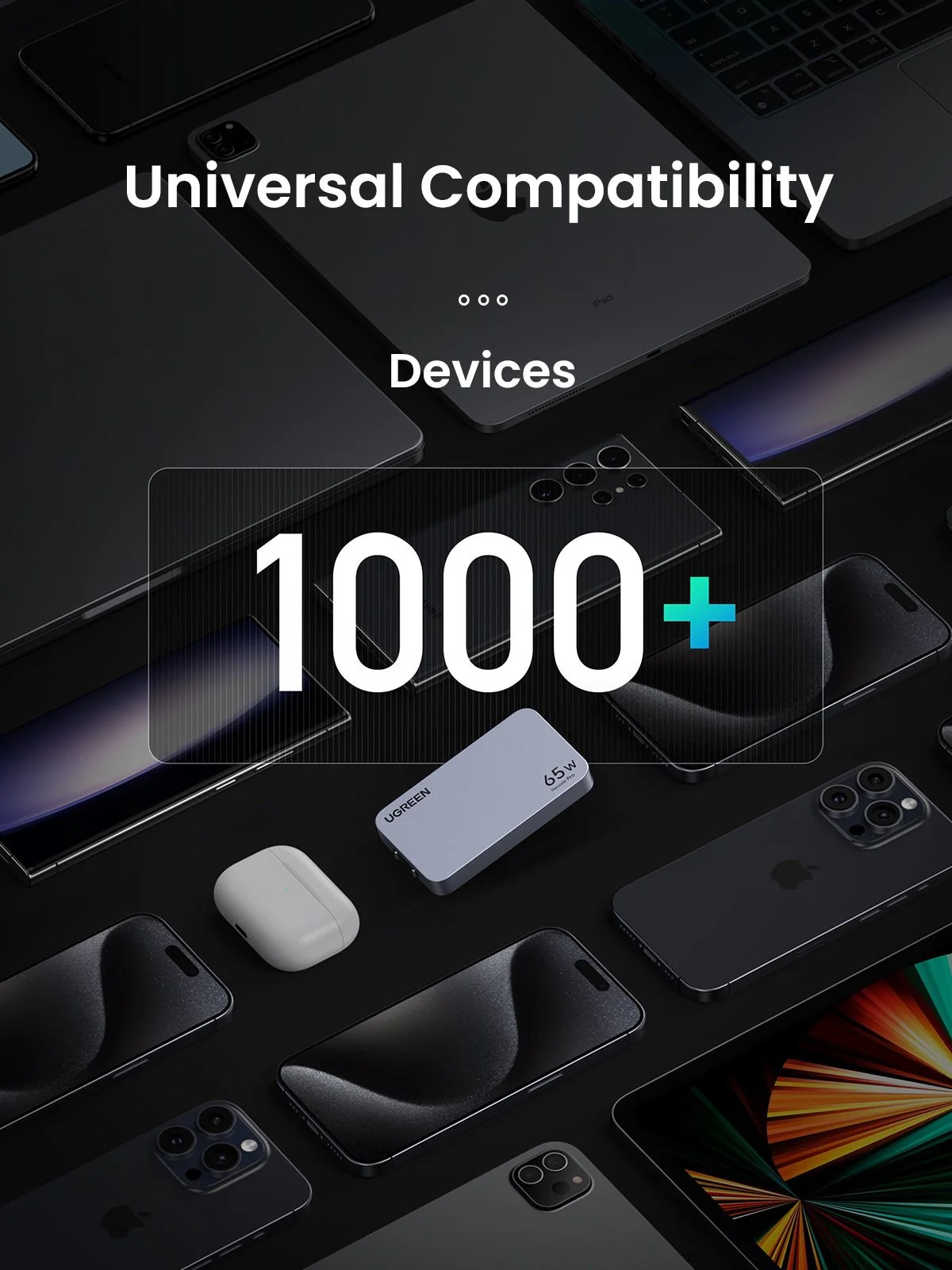 Ултратънко 3-портово бързо зарядно устройство Ugreen Nexode Pro 25356 65W GaN - Image 4