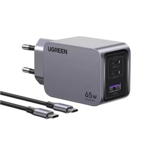 3-портово мини бързо зарядно устройство GaN Ugreen Nexode Pro 25871 220V 2xUSB-C, 1xUSB A, 65W