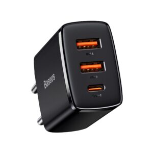 Зарядно устройство Baseus CCXJ-E01 Compact Quick Wall Charger с 2хUSB-A и USB-C 30W черен