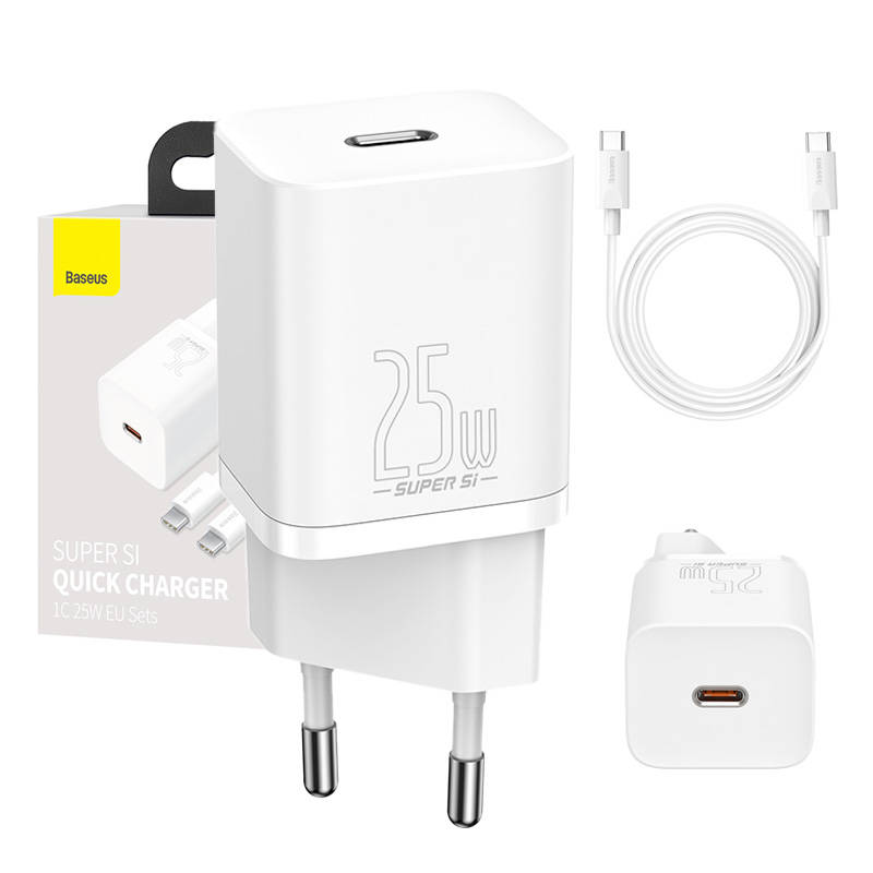 Зарядно устройство Baseus Super Si 25W с кабел USB-C към USB-C 1м TZCCSUP-L02 - бяло