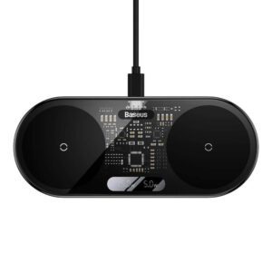 Безжично зарядно устройство Baseus WXSX010101 2in1 20W за Qi съвместими устройства, черен-прозрачен