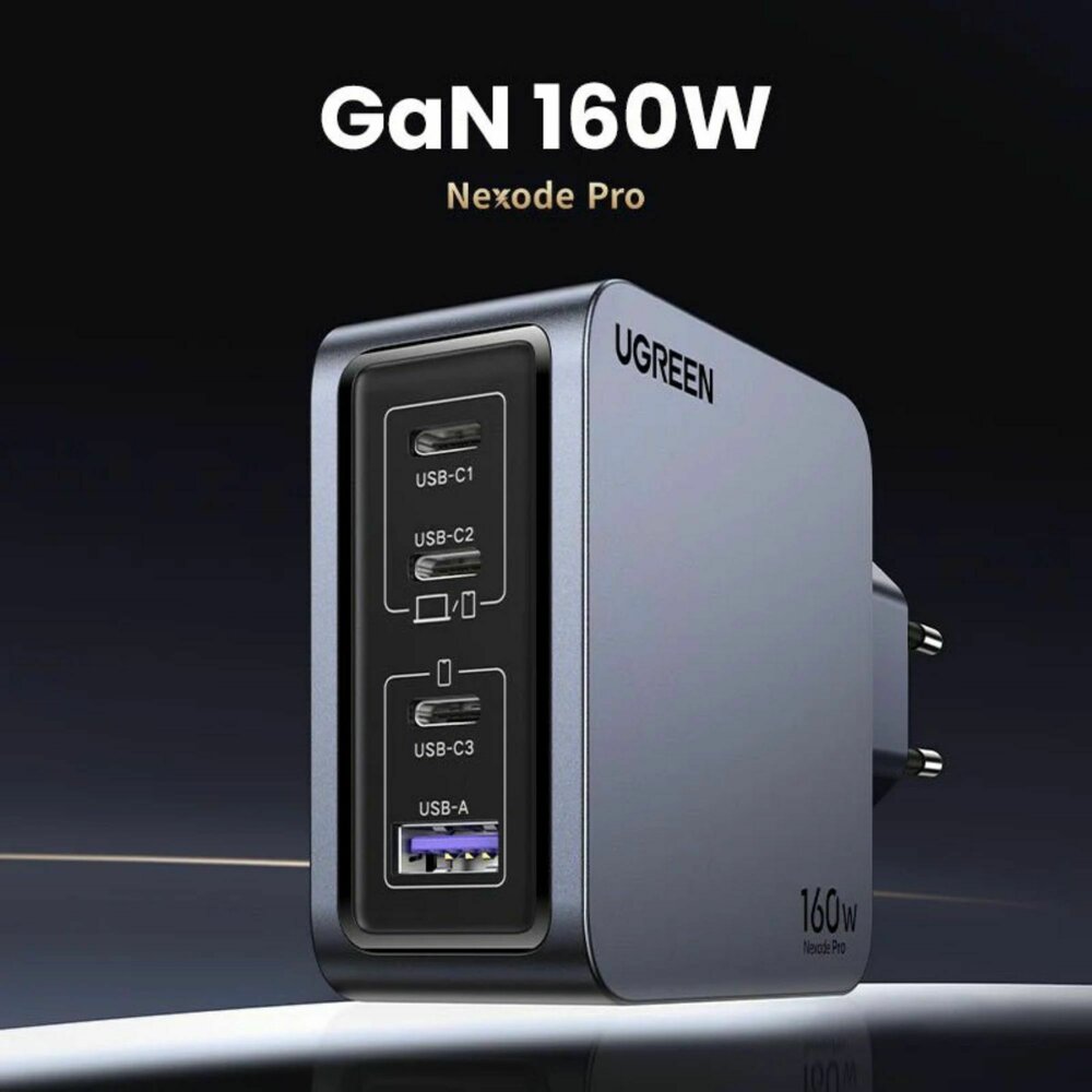 Зарядно устройство Ugreen X763 25877 - 220V 3xUSB-C,1xUSB A, GaN,160W, NEXODE PRO - Image 4