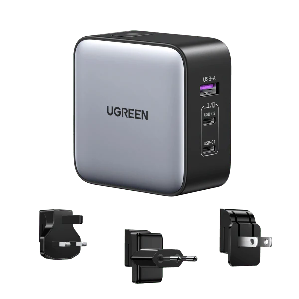 Зарядно устройство Ugreen CD296 90409, 220V 2xUSB C,1xUSB,65W, с адаптери за US,UK,EU