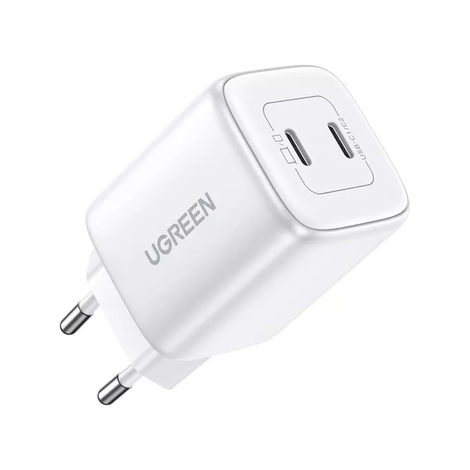 Зарядно устройство Ugreen CD294 220V 2xUSB-C, GaN, 45W, PD, NEXODE 15327 - бяло - Image 2