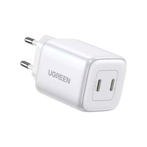 Зарядно устройство Ugreen CD294 220V 2xUSB-C, GaN, 45W, PD, NEXODE 15327 - бяло