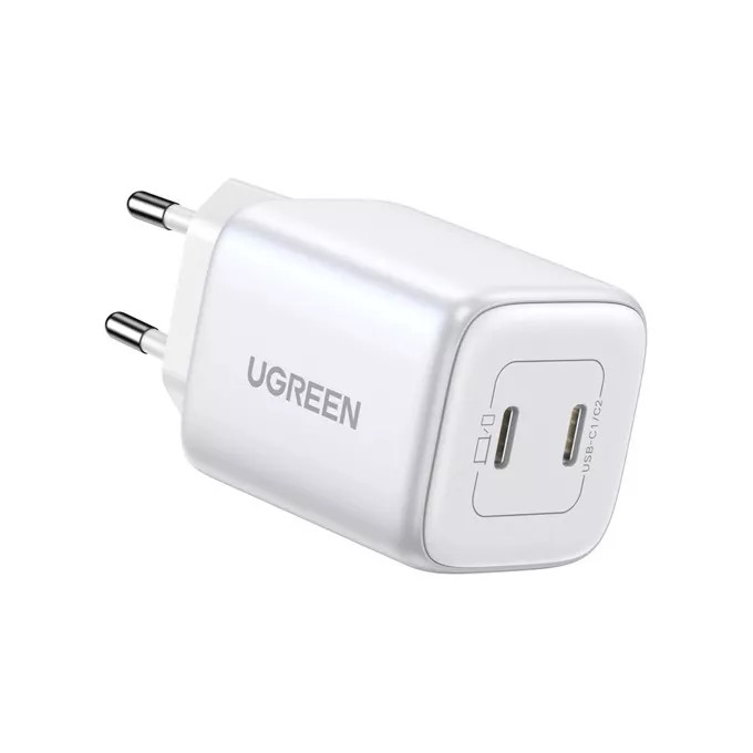 Зарядно устройство Ugreen CD294 220V 2xUSB-C, GaN, 45W, PD, NEXODE 15327 - бяло