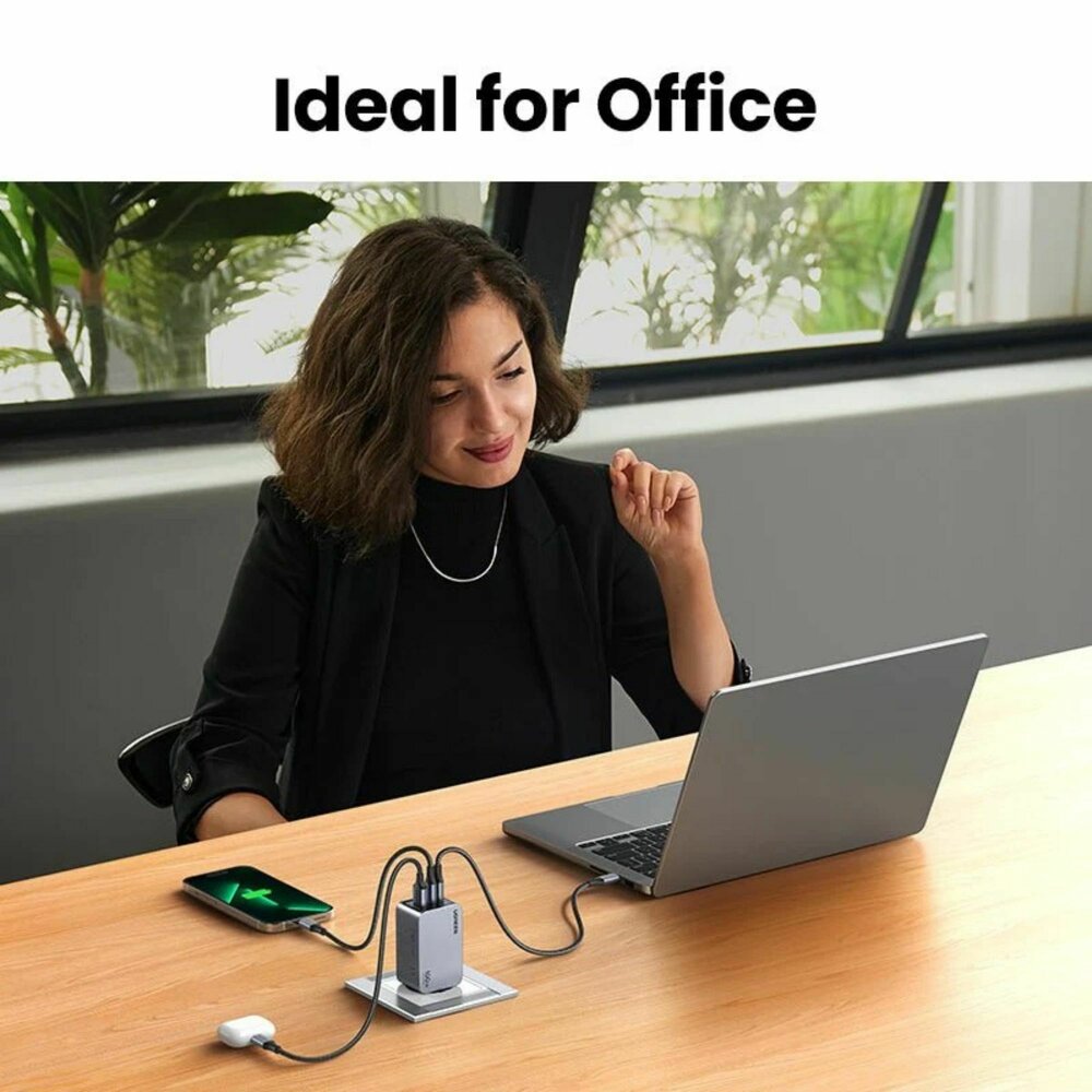 3-портово бързо зарядно устройство Ugreen NEXODE PRO X757 25874 - 220V 2xUSB-C,1xUSB A, GaN,100W - Image 3