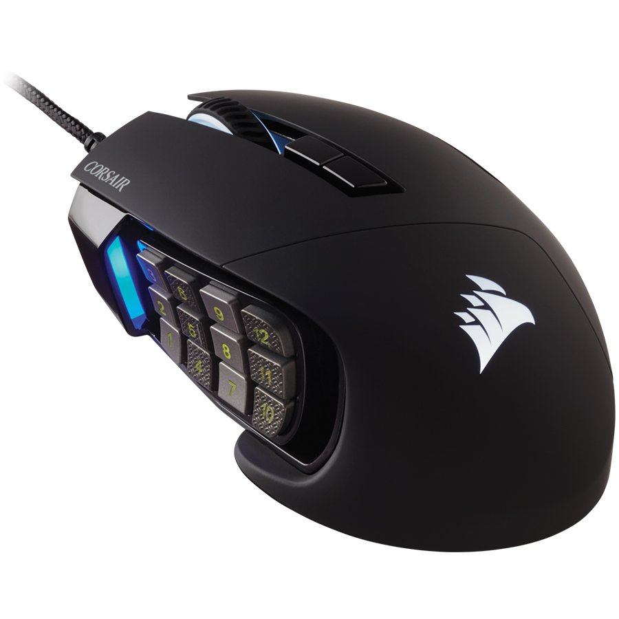 CORSAIR SCIMITAR RGB ELITE, MOBA/MMO, Black, Backlit RGB LED, 18000 DPI, Optical