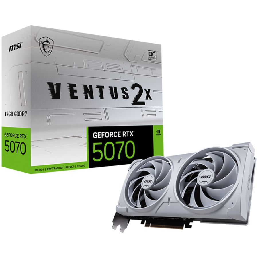 MSI Video Card Nvidia GeForce RTX 5070 12G VENTUS 2X OC WHITE, 12GB GDDR7, 192bit, Effective Memory Clock: 28000MHz, Boost: 2542 MHz, 6144 CUDA Cores, PCIe 5.0, 3x DP 2.1b, HDMI 2.1b, RAY TRACING, Dual Fan, 1x16pin, 650W Recommended PSU, 3Y