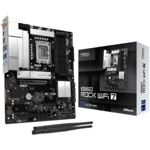 ASROCK MB Desktop B860 Rock Wi-fi 7, S.1851, 4x DDR5, 1x PCIe 5.0 x16, 1x PCIe 4.0 x4, 1x Blazing M.2, 2x Hyper M.2, 4x SATA3, 2x USB-C, 7x USB 3.2, 6x USB 2.0, 1x RJ-45 2.5GB Lan, 802.11be Wi-Fi 7 + Bluetooth 5.4, ATX