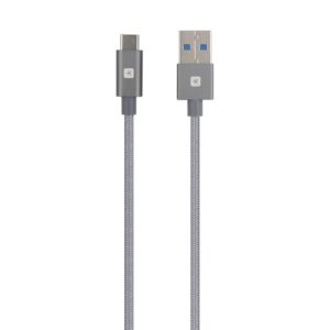 Кабел Skross, USB-A - USB-C, Метална оплетка, 1.20 м, Сив