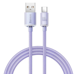 Кабел Baseus CAJY000405 Crystal Shine USB Type A към USB Type C 100W 1,2м лилав