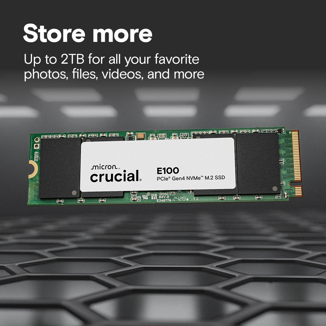 SSD диск Crucial E100 480GB SSD PCIe 4.0 Gen4 M.2 2280 NVMe, Read/Write: 4500/2500 MB/s CT480E100SSD8 - Image 3