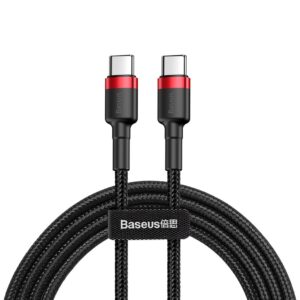 Кабел Baseus Cafule USB-C PD /USB-C PD PD2.0 60W 20V 3A QC3.0 1м CATKLF-G91 - черен/червен