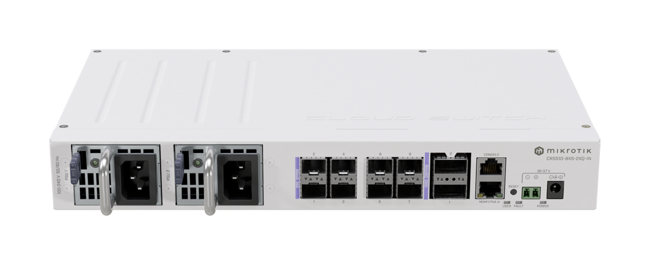 Комутатор MikroTik CRS510-8XS-2XQ-IN 2x 100 Gigabit QSFP28 порта, 8x 25 Gigabit SFP28 порта