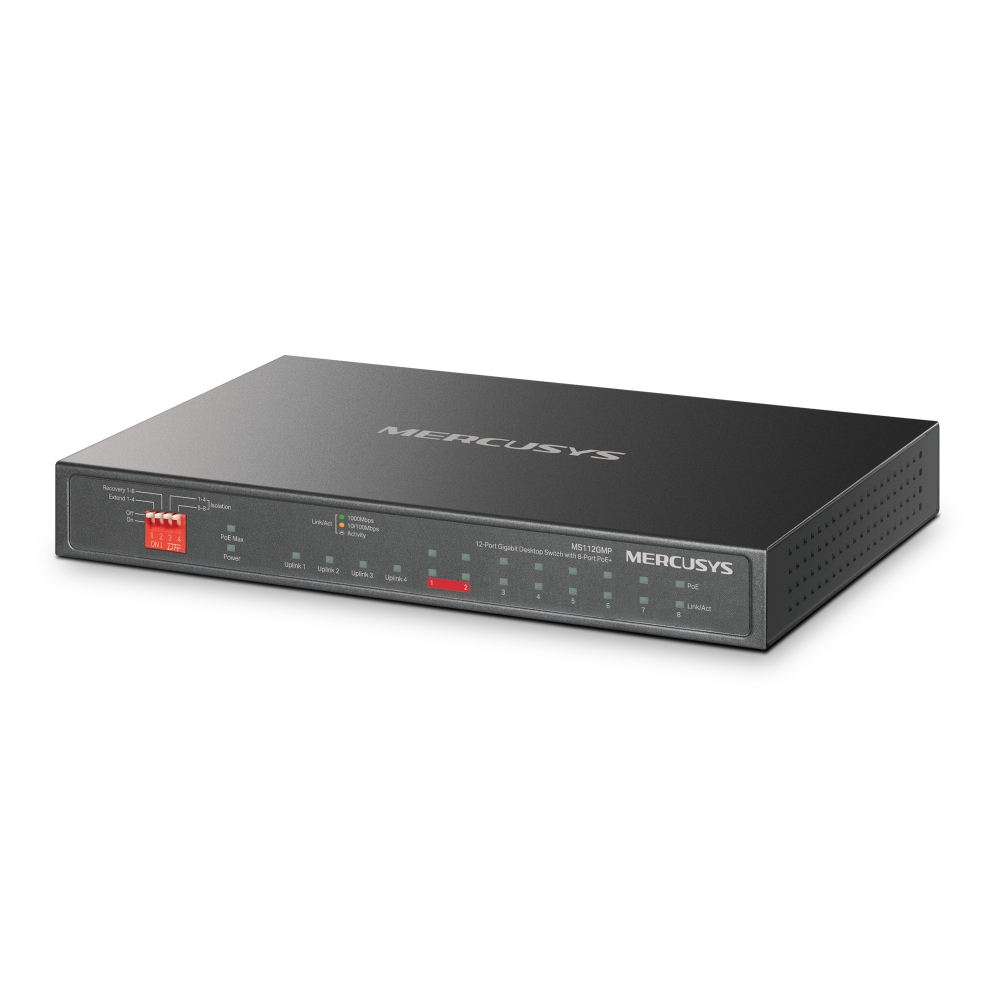 12-портов гигабитов настолен комутатор с 8 PoE+ порта Mercusys MS112GMP - Image 2