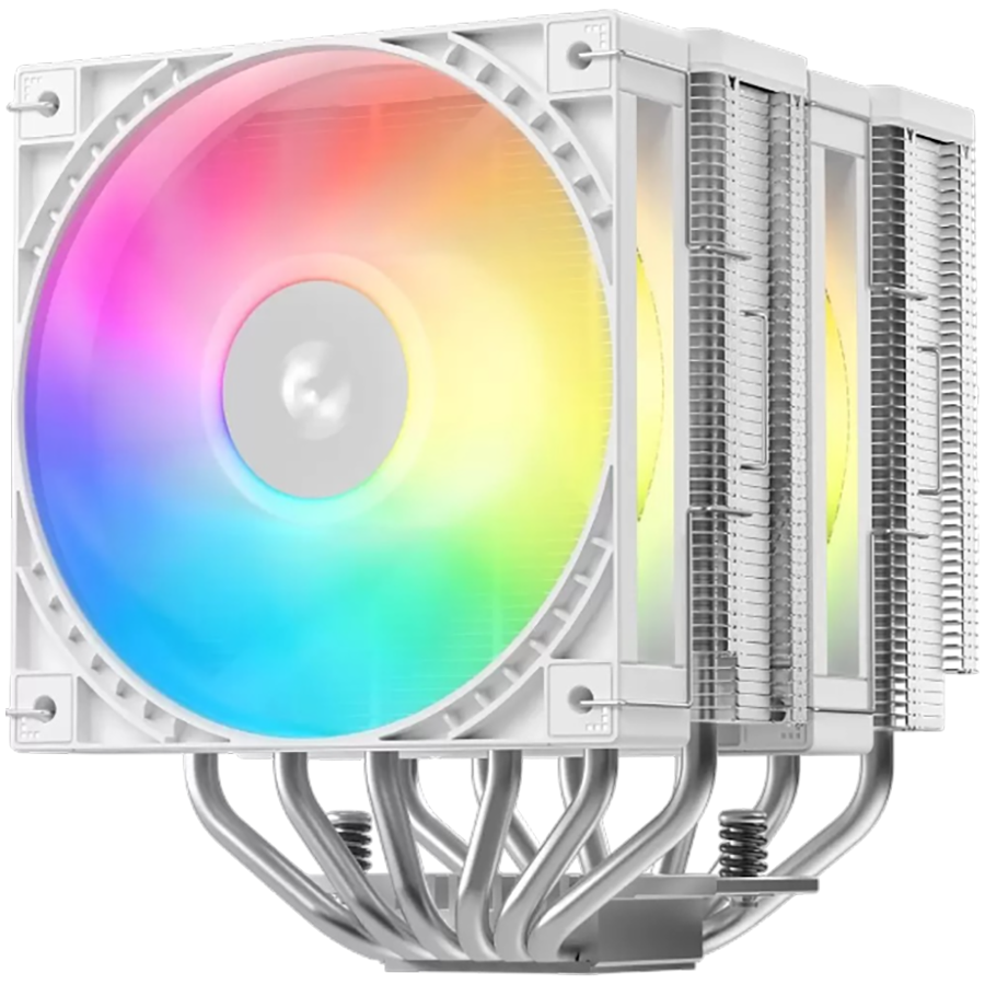 DeepCool AG620 G2 WH ARGB, CPU Air Cooler, 2x120mm PWM ARGB Fan, TDP 270W, 6 Heatpipes, White, LGA1851/1700, AMD AM5/AM4, 129x136x159 mm(LxWxH), 2Y, R-AG620-WHAMMG2-G